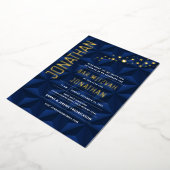 Bar Mitzvah Elegant Navy VRAI OR Foil Invitation (Rotation)