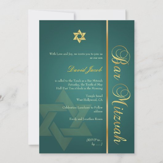 Bar Mitzvah/emerald green/gold Kaart (Voorkant)