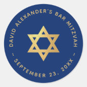 Bar Mitzvah Faux Gold Star of David Royal Blue Ronde Sticker (Voorkant)