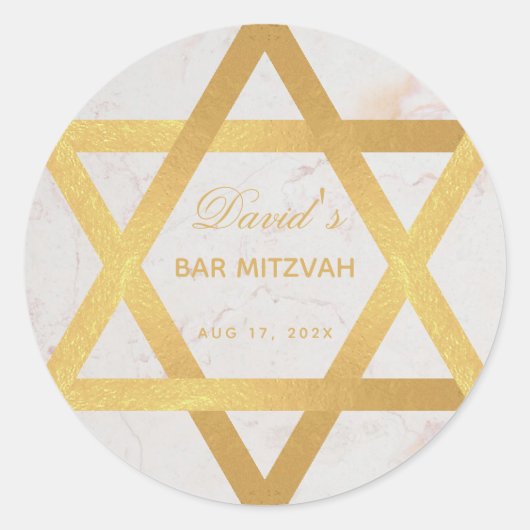 Bar Mitzvah Faux Gold Star van David Script Marble Ronde Sticker (Voorkant)