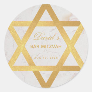 Bar Mitzvah Faux Gold Star van David Script Marble Ronde Sticker