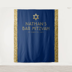 Bar Mitzvah Foto Achtergrond Blauw Goud Wandkleed