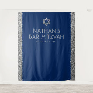 Bar Mitzvah Foto Achtergrond Blauw Zilver Wandkleed