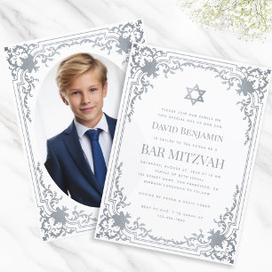 Bar Mitzvah Foto Nep Zilveren Ster Elegant Sierlij Kaart
