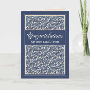 Bar Mitzvah Gefeliciteerd Damask Blue Card Bedankkaart