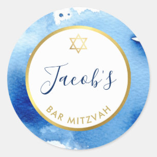 BAR MITZVAH gouden ster smart donkerblauwe waterve Ronde Sticker