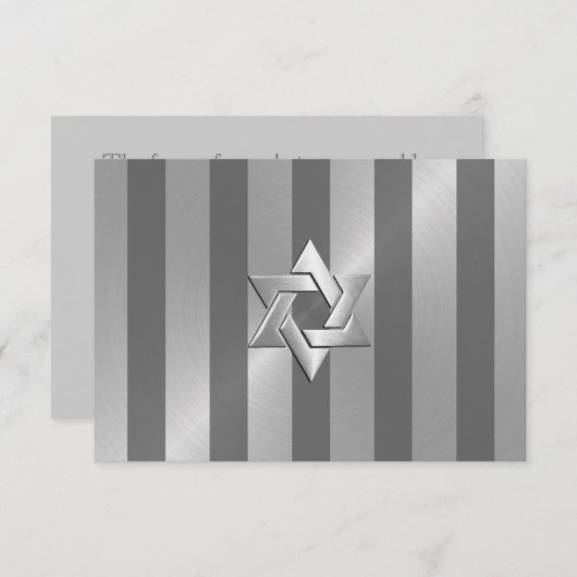 Bar Mitzvah Gray en Silver Stripe Star van David RSVP Kaartje (Voorkant / Achterkant)