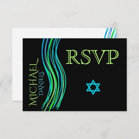 Bar Mitzvah Green Prayer Shawl RSVP (Voorkant / Achterkant)