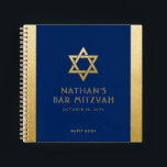 Bar Mitzvah Guest Signature Livre Bleu et Or<br><div class="desc">Elégant livre d'or et bleu moderne classique abordable et décontracté personnalisé bar mitzvah livre d'or bloc-notes avec nom personnalisé,  date et étoile de David. L'or est un véritable effet de texture d'or faux,  PAS de véritable feuille d'or.</div>