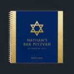 Bar Mitzvah Guest Signature Livre Bleu et Or<br><div class="desc">Elégant livre d'or et bleu moderne classique abordable et décontracté personnalisé bar mitzvah livre d'or bloc-notes avec nom personnalisé,  date et étoile de David. L'or est un véritable effet de texture d'or faux,  PAS de véritable feuille d'or.</div>