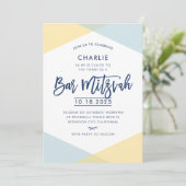 BAR MITZVAH INVITATION à la main lettré marine ble (Debout devant)