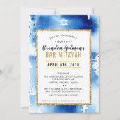 BAR MITZVAH INVITATION aquarelle moderne cool bleu (Devant)