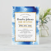 BAR MITZVAH INVITATION aquarelle moderne cool bleu (Debout devant)