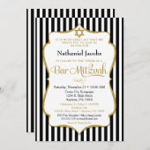 Bar Mitzvah Invitation Black Gold Elegant Stripe (Devant / Derrière)