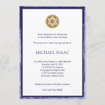 Bar Mitzvah Invitation blue en Gold star