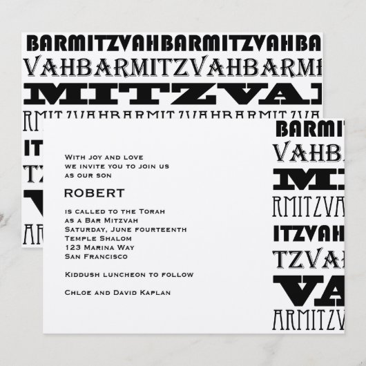 Bar Mitzvah Invitation Cool Metallic Horiz Kaart (Voorkant / Achterkant)