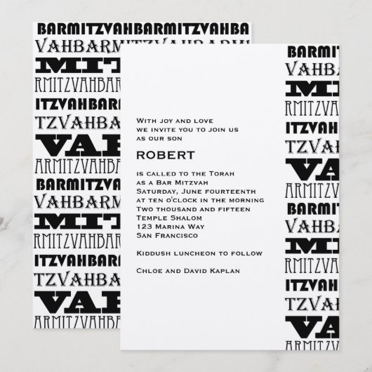 Bar Mitzvah Invitation Cool Metallic Kaart (Voorkant / Achterkant)