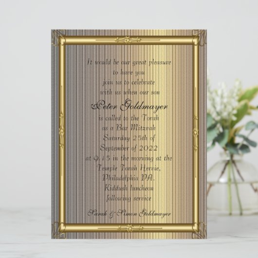 Bar Mitzvah Invitation Gold (Debout devant)