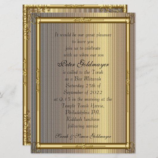 Bar Mitzvah Invitation Gold (Devant / Derrière)