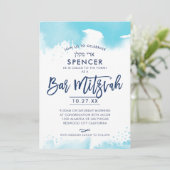 BAR MITZVAH INVITATION lettré à la main aqua aquar (Debout devant)