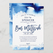 BAR MITZVAH INVITATION lettré à la main bleu aquar (Devant / Derrière)