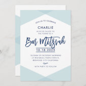 BAR MITZVAH INVITATION lettre marine bleu pâle (Devant / Derrière)