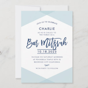 BAR MITZVAH INVITATION lettre marine bleu pâle