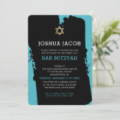 BAR MITZVAH INVITATION moderne grunge bleu turquoi (Debout devant)