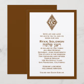 Bar Mitzvah Invitation Monogram Hebrew Brown Kaart (Voorkant / Achterkant)