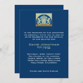 Bar Mitzvah Invitation Navy Sage Lions Kaart (Voorkant / Achterkant)