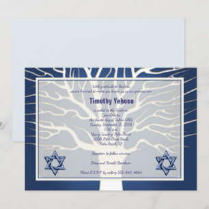 Bar Mitzvah Invitation Navy Tree of Live