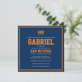 Bar Mitzvah invitation Orange & Blue Sports (Debout devant)