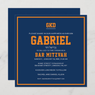 Bar Mitzvah invitation Orange & Blue Sports
