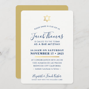 BAR MITZVAH INVITATION simple marine moderne or bl