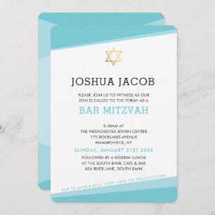 BAR MITZVAH INVITATION simple moderne turquoise bl