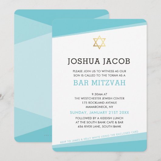 BAR MITZVAH INVITE eenvoudige moderne turquoise bl Kaart (Voorkant / Achterkant)