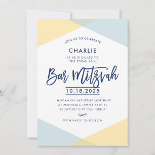 BAR MITZVAH INVITE handgeschreven marineblauw geel Kaart