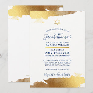 BAR MITZVAH INVITE modern verguld goud marine blau Kaart