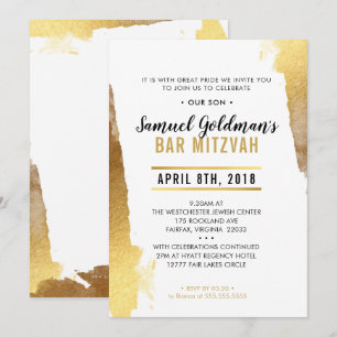 BAR MITZVAH INVITE moderne luxe vergulde gouden ra Kaart