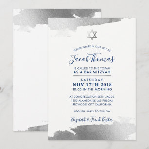 BAR MITZVAH INVITE moderne vergulde zilveren marin Kaart