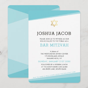 BAR MITZVAH INVITE simpele moderne turkooizen blau Kaart