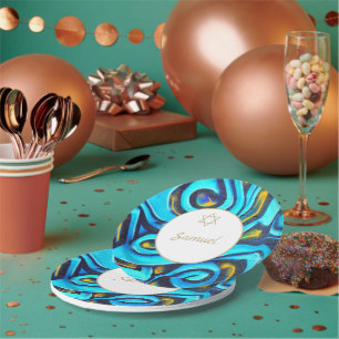 Bar Mitzvah Joods modern blauw patroon Papieren Bordje