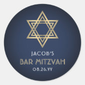 Bar Mitzvah Marine Blauw Wit & Gouden ster van Dav Ronde Sticker (Voorkant)