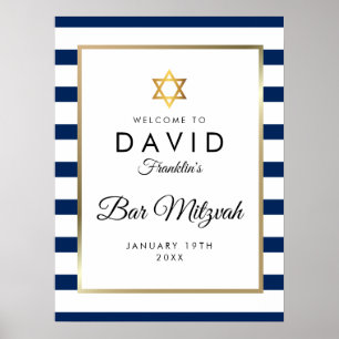 Bar Mitzvah Marine Blue White Gold Affiche de bien