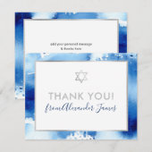 BAR MITZVAH merci argent étoile bleu aquarelle (Devant / Derrière)