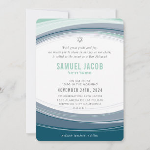 BAR MITZVAH modern curve ontwerp mint blauw grijs Kaart