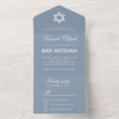 Bar Mitzvah Modern Dusty Blue Simple White Script All In One Uitnodiging (Binnen)