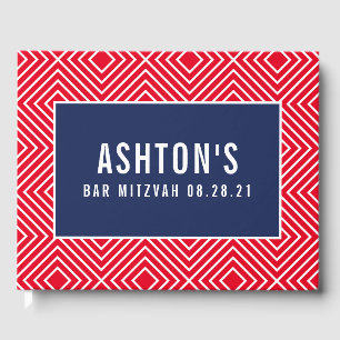 BAR MITZVAH modern geometrisch patroon marine rood Gastenboek