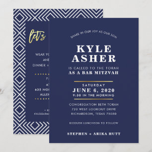 Bar Mitzvah modern gewoon marineblauw wit Kaart