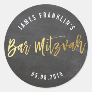 BAR MITZVAH modern grijs krijtbord goud schrijven Ronde Sticker